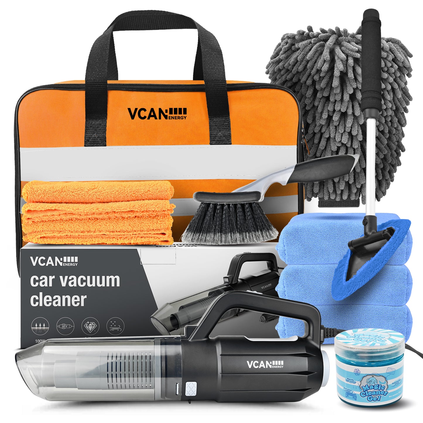 Car Cleaning kit, VCANENERGY Detailing Kit for Interior Cleaner with Car Vacuum Cleaner, Wheel Brush, Microfiber Towel, Wash Mitt, Windshield Cleaner, Interior and Exterior Car Wash Kit for Women, Men