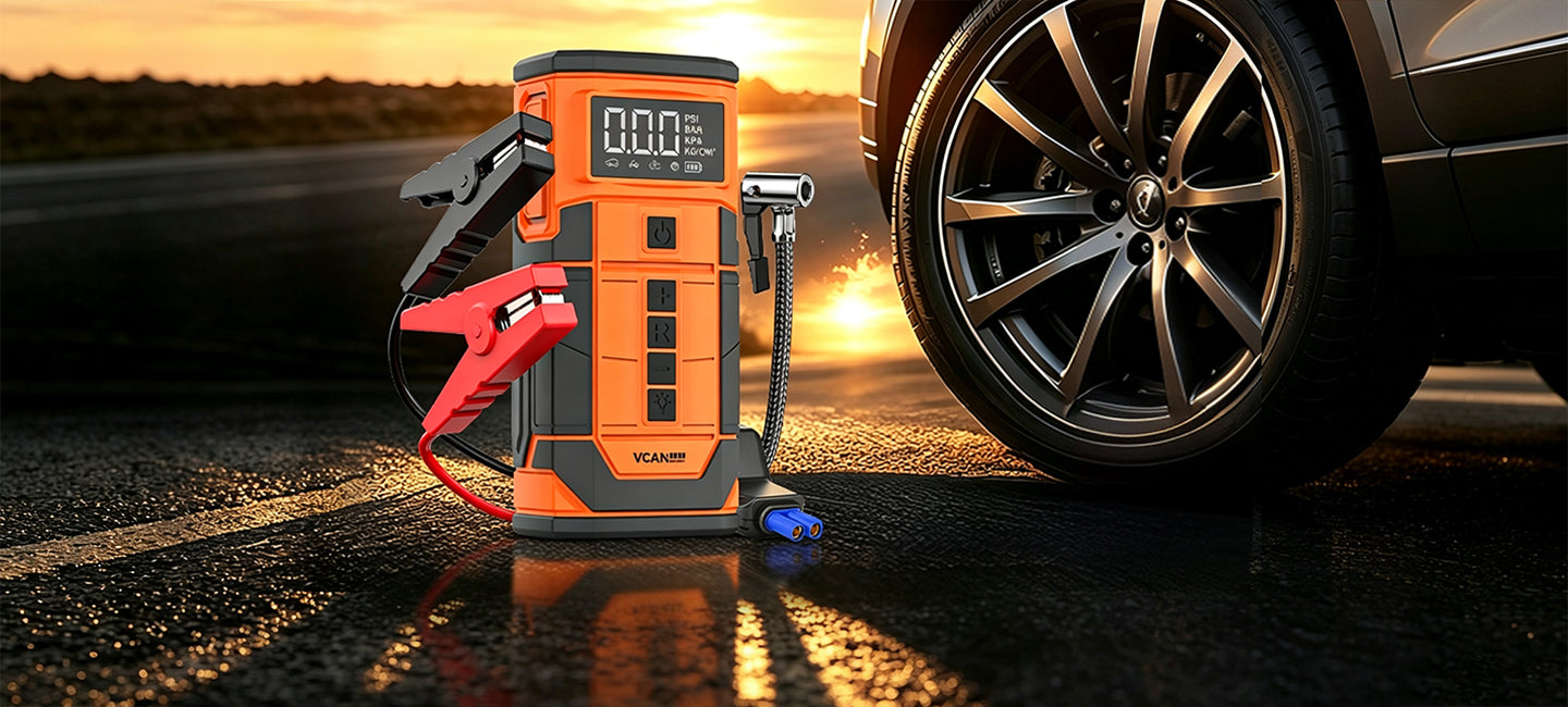 8000mAh portable jump starter and air compressor combo unit