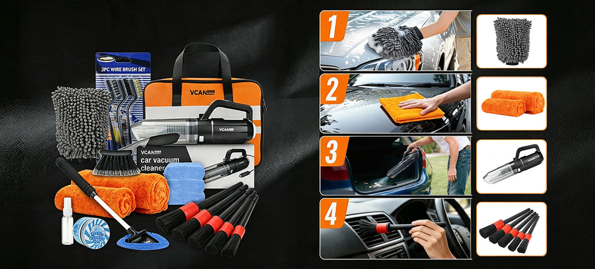 25 piece car interior detailing brush and 10000Pa vacuum kit