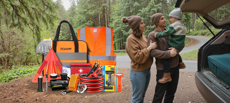 Vcanenergy 43-piece roadside emergency kit with jumper cables and air compressor
