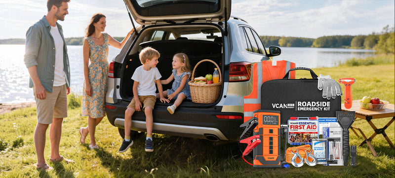 Vcanenergy portable jump starter with 150PSI air compressor and digital display