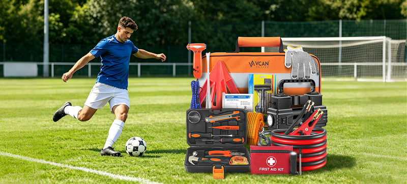 Vcanenergy 112 Pcs Car Roadside Emergency Kit - Heavy Duty Automotive Safety Set