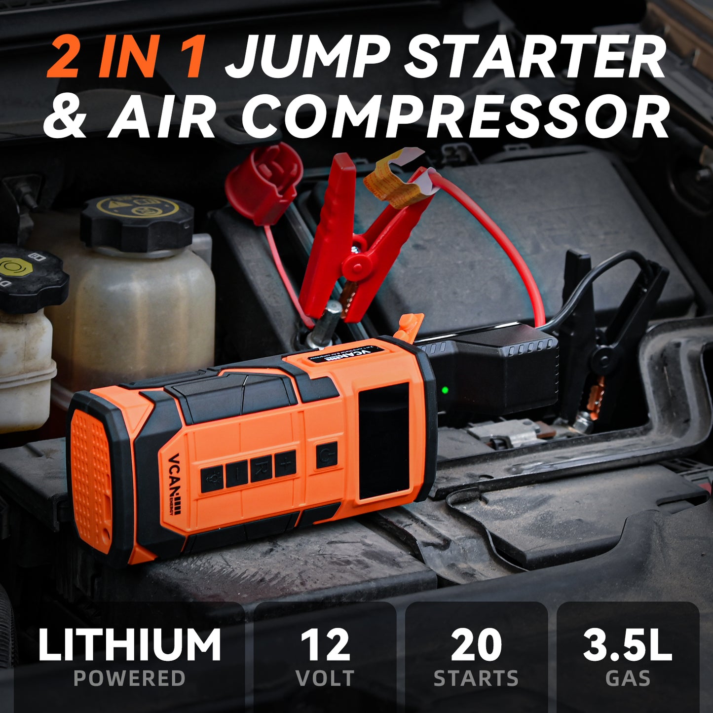 Jump Starter with Air Compressor, Roadside Emergency Car Kit with 12V Portable Battery Jump Starter & Tire Inflator for Cars, Trucks, SUVs-Car Emergency Kit for Women, Men, Teen
