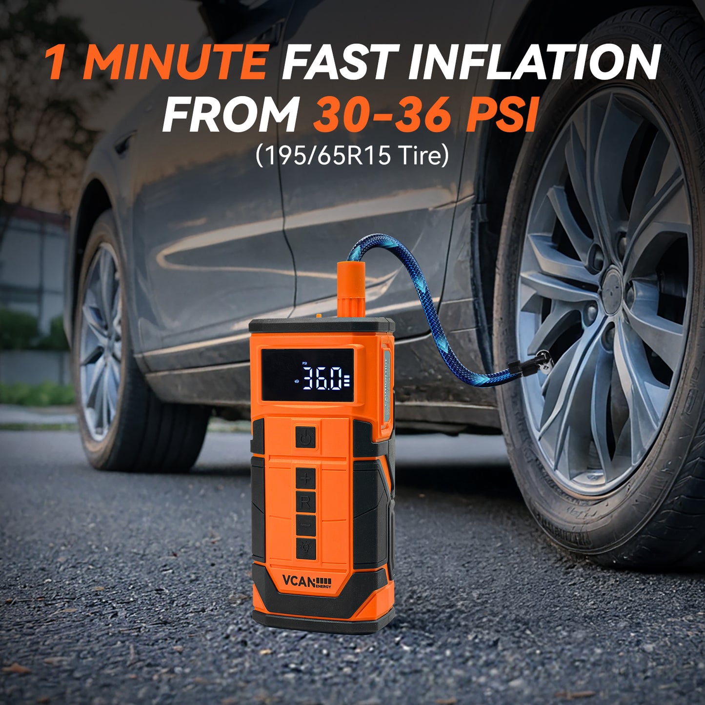 Jump Starter with Air Compressor, Roadside Emergency Car Kit with 12V Portable Battery Jump Starter & Tire Inflator for Cars, Trucks, SUVs-Car Emergency Kit for Women, Men, Teen