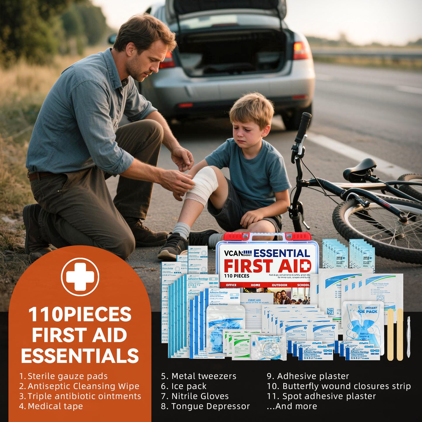 Jump Starter with Air Compressor, Roadside Emergency Car Kit with 12V Portable Battery Jump Starter & Tire Inflator for Cars, Trucks, SUVs-Car Emergency Kit for Women, Men, Teen