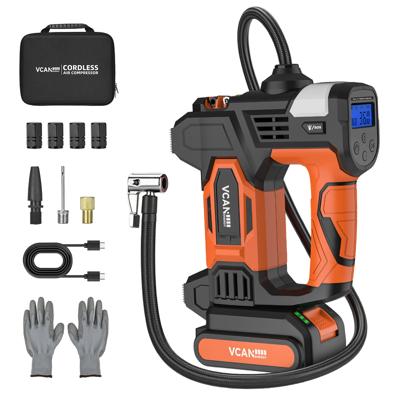 Professional car emergency tool and roadside safety accessory - 20V Cordless Tire Inflator - 150PSI Portable Air Compressor, 5X Fast
