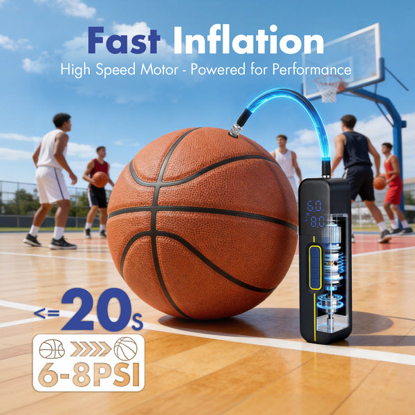 3.7V Portable Electric Ball Pump - Digital Pressure for Basketball, Soccer, Volleyball and Rugby-Blue