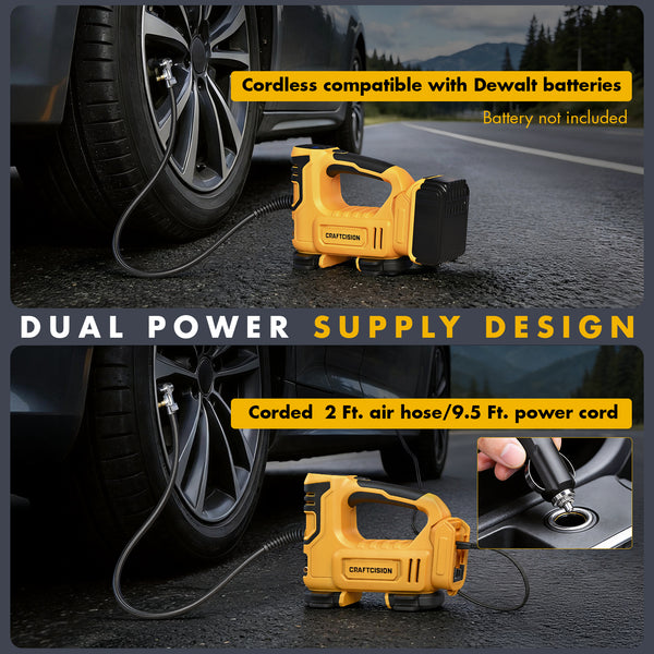 Dual Power Tire Inflator Fit for Dewalt Battery-Yellow