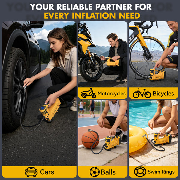 Dual Power Tire Inflator Fit for Dewalt Battery-Yellow