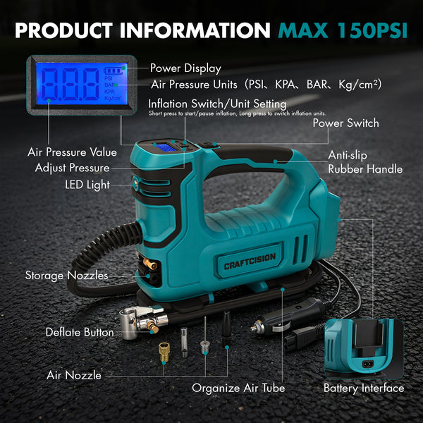 Dual Power Tire Inflator Fit for Makita Battery-Blue