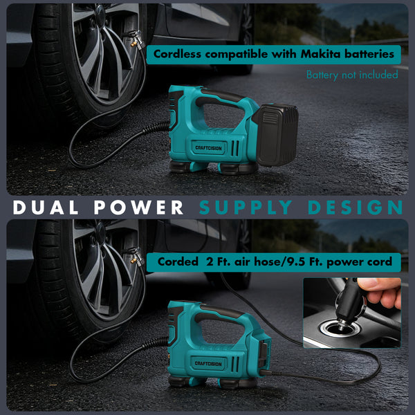 Dual Power Tire Inflator Fit for Makita Battery-Blue