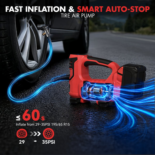 Dual Power Tire Inflator Fit for Milwaukee Battery-Red