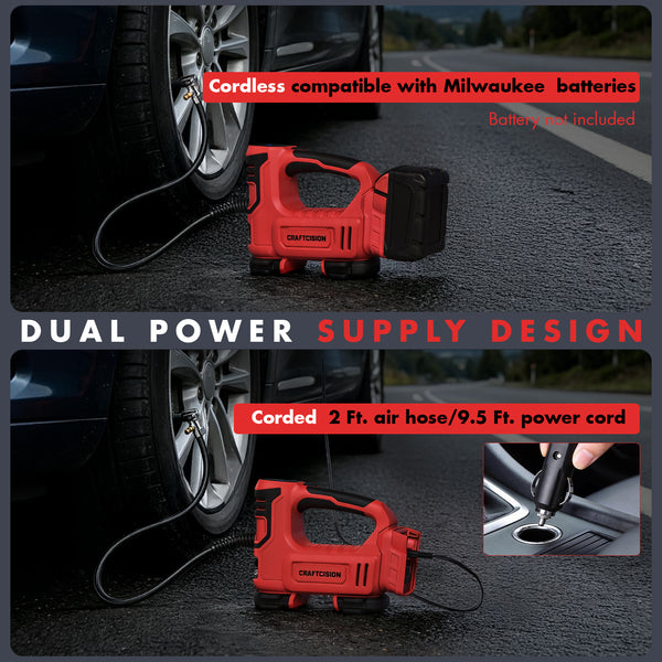 Dual Power Tire Inflator Fit for Milwaukee Battery-Red
