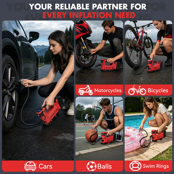 Dual Power Tire Inflator Fit for Milwaukee Battery-Red