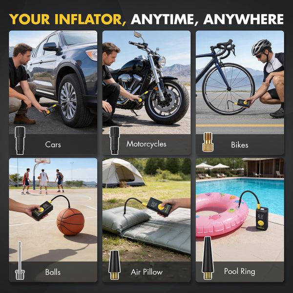 7.4V Tire Inflator Portable Air Compressor-Black