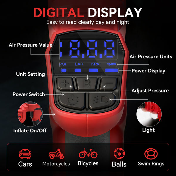 Dual Power Tire Inflator Fit for Milwaukee Battery-Red