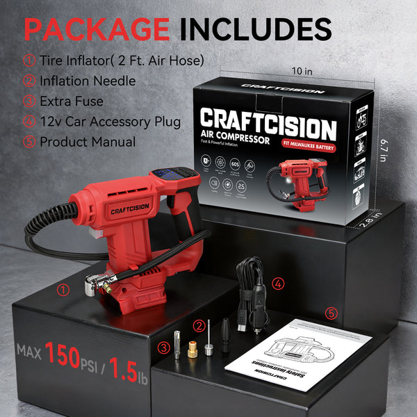 Dual Power Tire Inflator Fit for Milwaukee Battery-Red