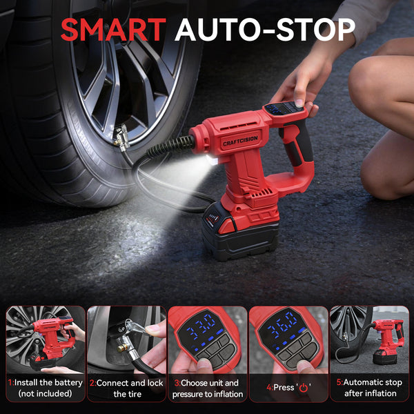 Dual Power Tire Inflator Fit for Milwaukee Battery-Red