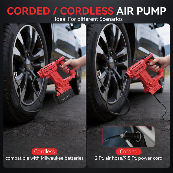 Dual Power Tire Inflator Fit for Milwaukee Battery-Red