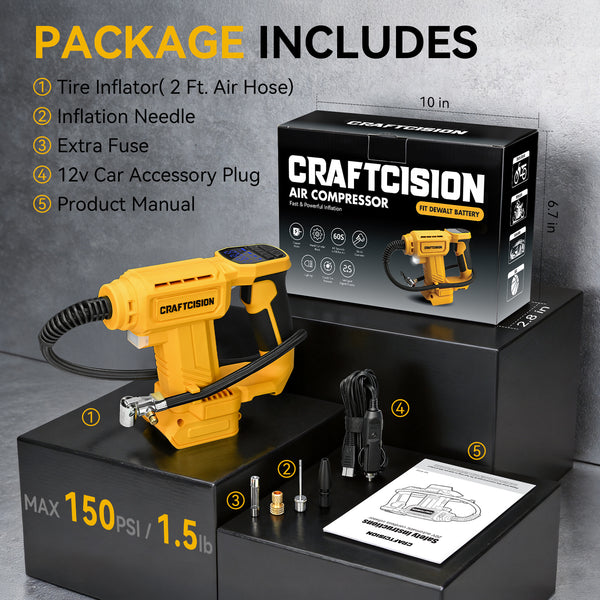Dual Power Tire Inflator Fit for Dewalt Battery-Yellow