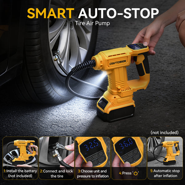 Dual Power Tire Inflator Fit for Dewalt Battery-Yellow