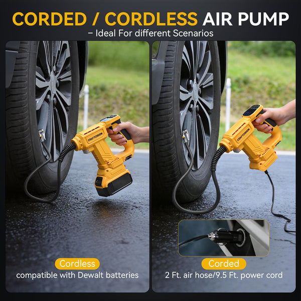 Dual Power Tire Inflator Fit for Dewalt Battery-Yellow