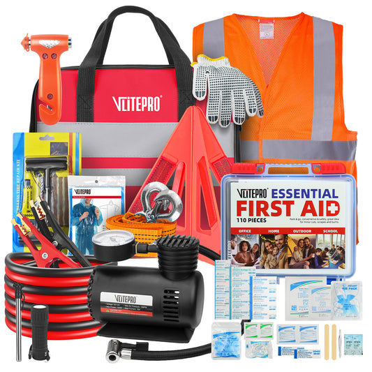 12V Portable Tire Inflator & Car Emergency Kit with First Aid