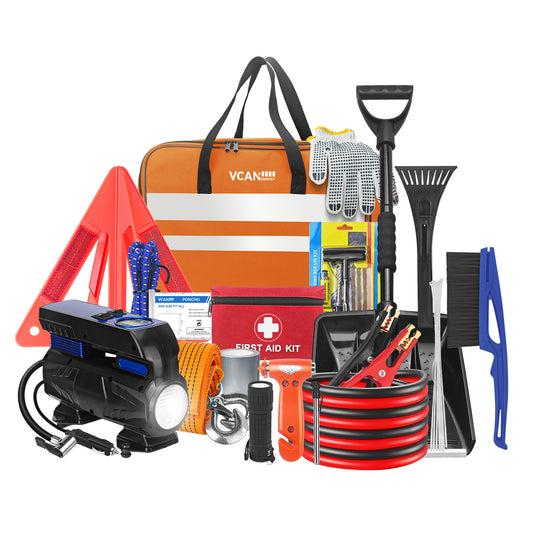 92 Pcs Roadside Emergency Kit (Orange) - Comprehensive Car Safety Tool Set