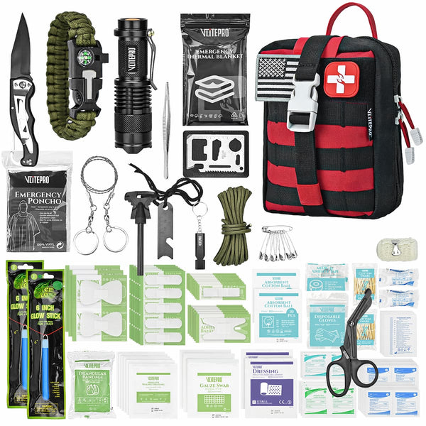 Professional car emergency tool and roadside safety accessory - 242 Pcs Tactical Survival Kit with Molle Pouch - Emergency Camping Gear