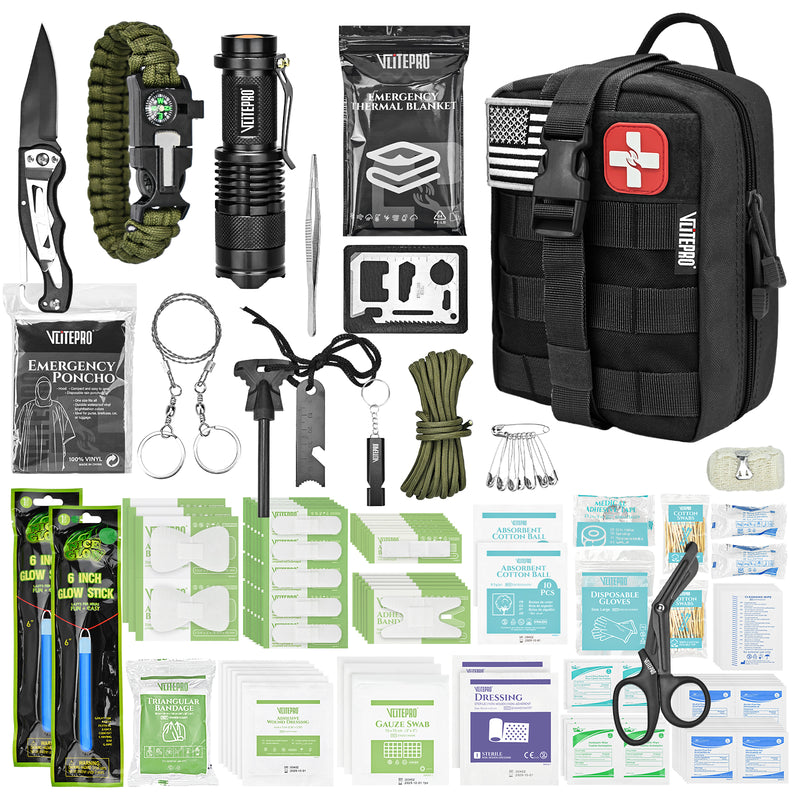 242 Pcs Tactical Survival Kit with Molle Pouch - Emergency Camping Gear