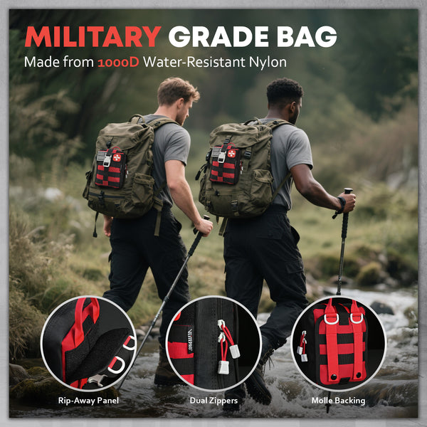 242 Pcs Tactical Survival Kit with Molle Pouch - Emergency Camping Gear-Red