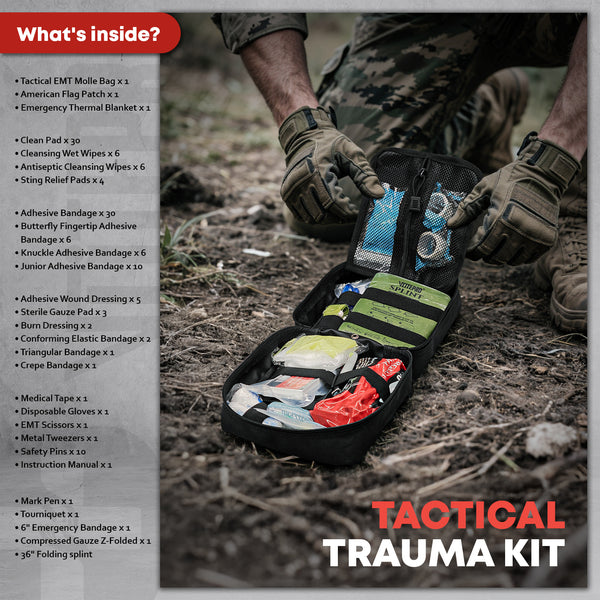 Professional car emergency tool and roadside safety accessory - 137 Pcs Advanced Survival Kit with Trauma Supplies - Outdoor Emergency Gear