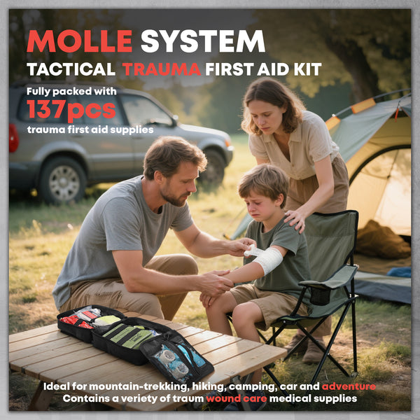 Emergency trauma kit and first aid bag designed for military and tactical medical response. - 137 Pcs Advanced Survival Kit with Trauma Supplies - Outdoor Emergency Gear