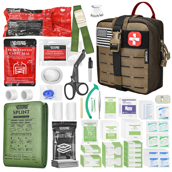 Professional car emergency tool and roadside safety accessory - 144 Pcs Advanced Trauma Kit for Camping & Outdoors - Portable First Aid Kit