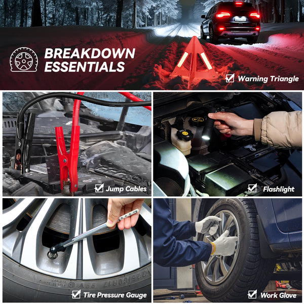 Professional car emergency tool and roadside safety accessory - Vcanenergy 86pcs Premium Roadside Energency Kit Winter Travel Kit