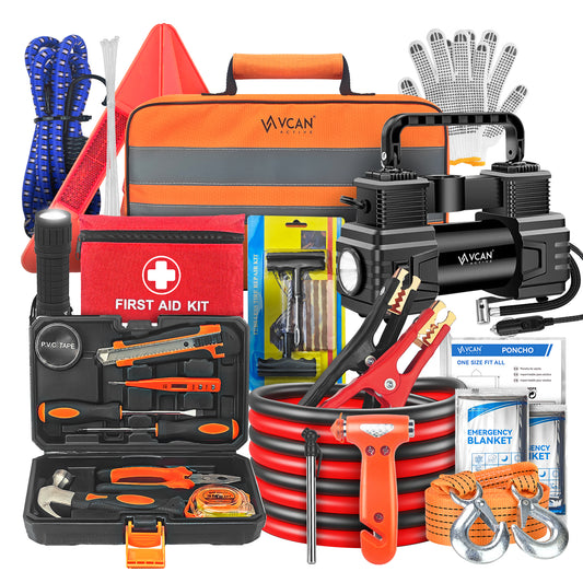 Essential car emergency tool and professional accessory - 112 Pcs Car Roadside Emergency Kit - Heavy Duty Automotive Safety Set