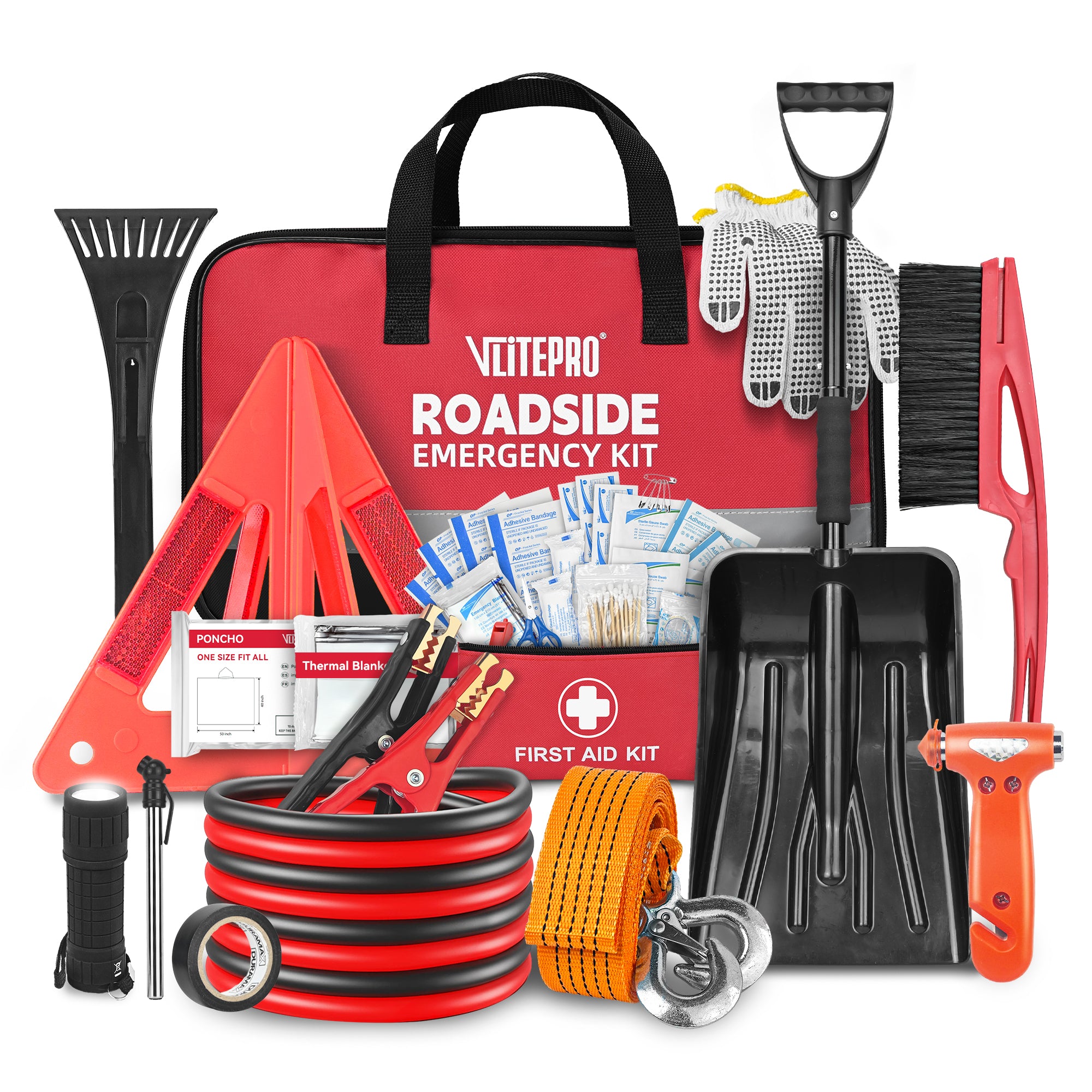 Vcanenergy 86 Pcs Premium Roadside Emergency Kit - Professional Automo
