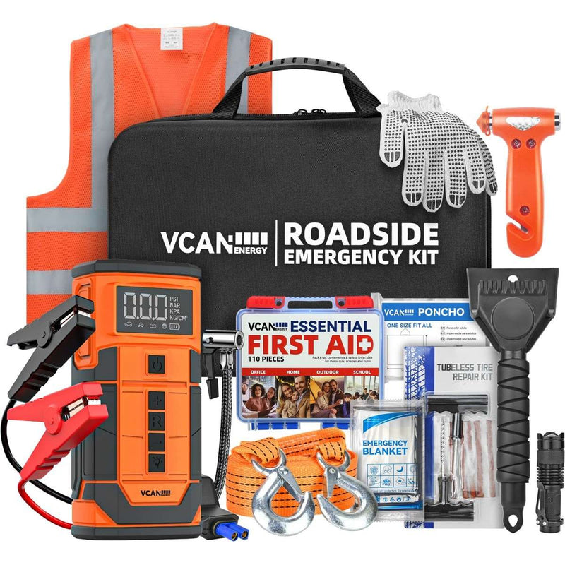 8000mAh Portable Car Jump Starter with 150PSI Air Compressor,Heavy Duty Roadside Emergency Kit