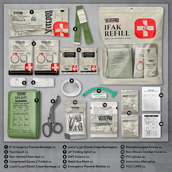Professional car emergency tool and roadside safety accessory - 19 Pcs IFAK Trauma Kit Refill Supplies - Advanced Emergency Medical Pack