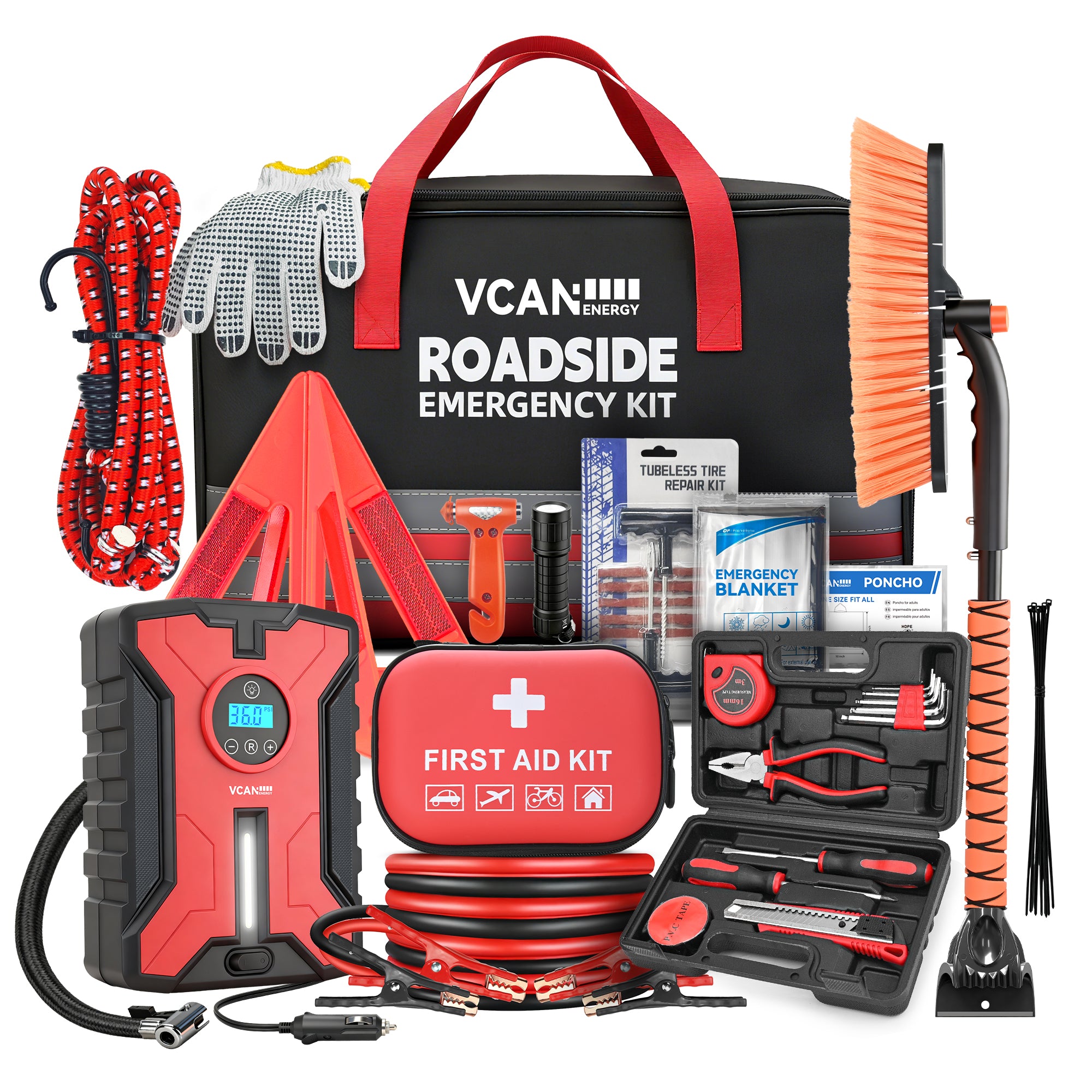 Vcanenergy 170 Pcs Premium Car Emergency Kit with Jumper Cables