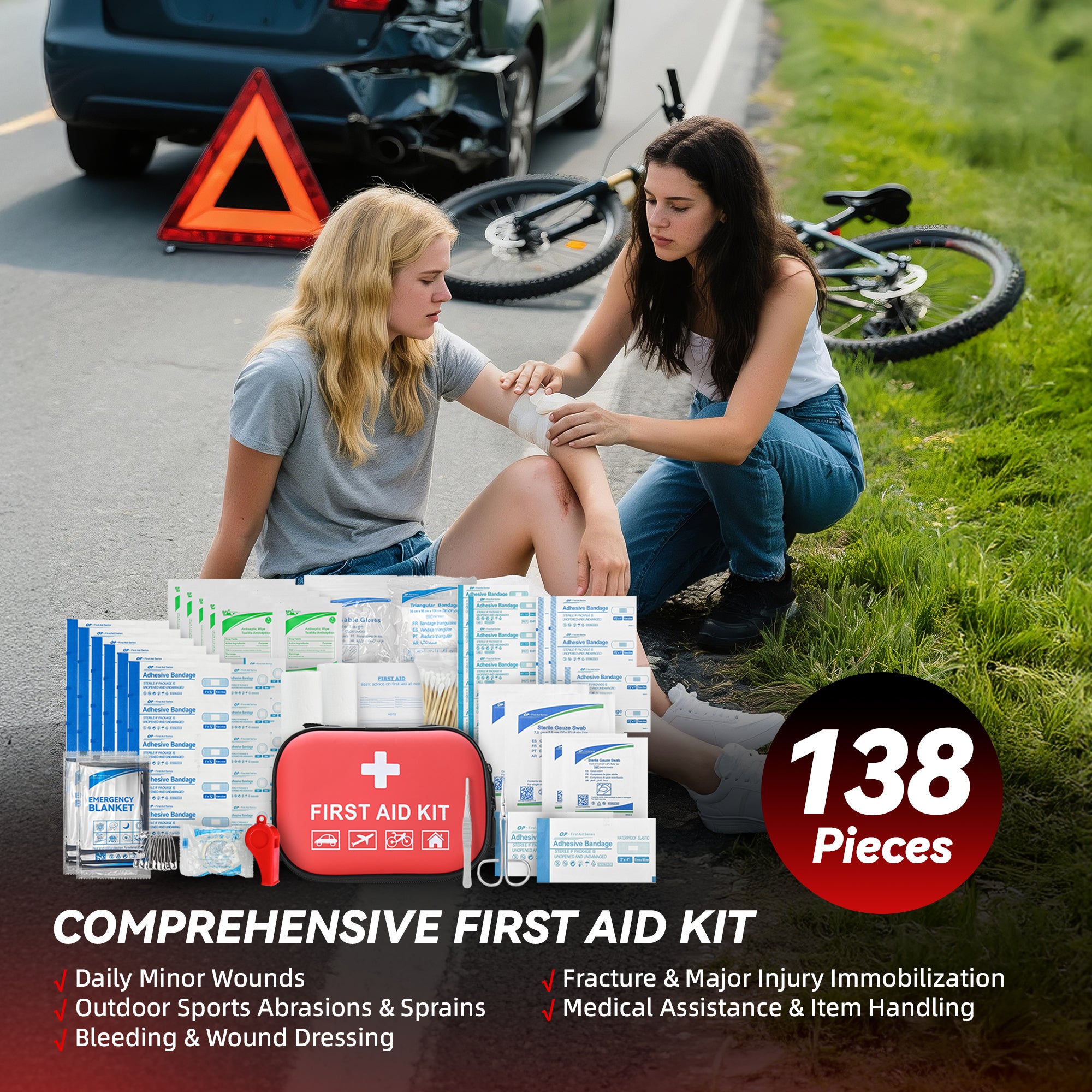 Vcanenergy 170 Pcs Premium Car Emergency Kit with Jumper Cables