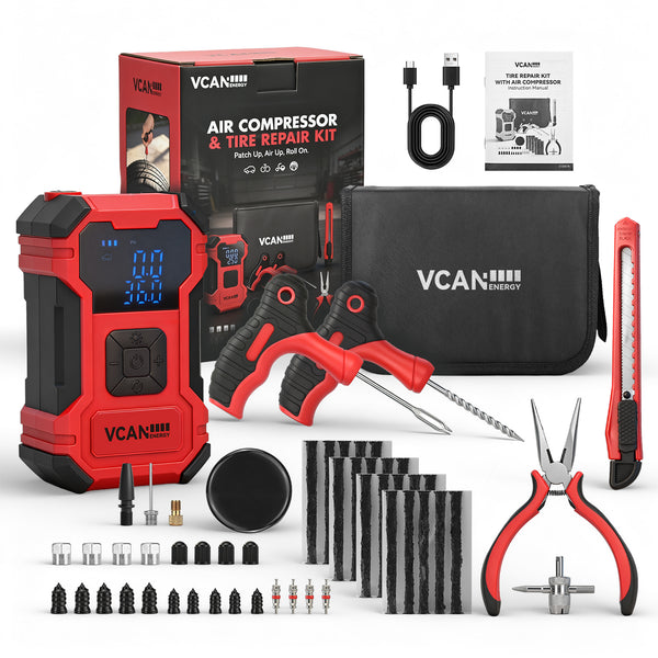 Vcanenergy Dual Power Tire Inflator Repair Kit (RED)