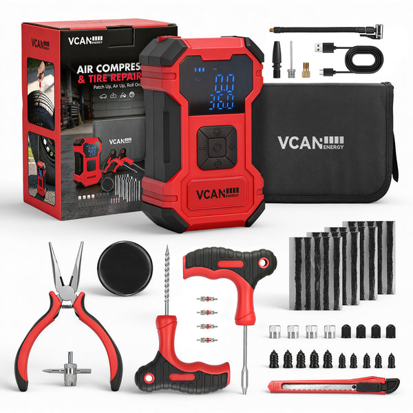 Vcanenergy Dual Power Tire Inflator Repair Kit (RED)