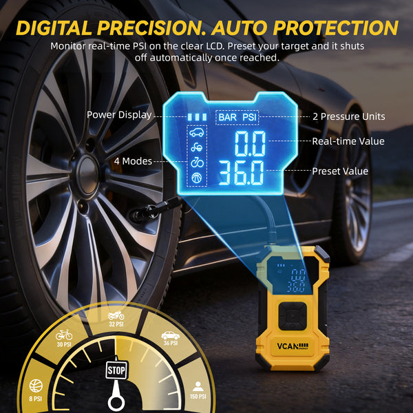Vcanenergy Dual Power Tire Inflator Repair Kit (YELLOW)