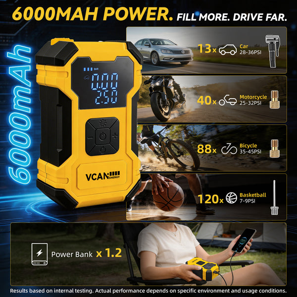 Vcanenergy Dual Power Tire Inflator Repair Kit (YELLOW)