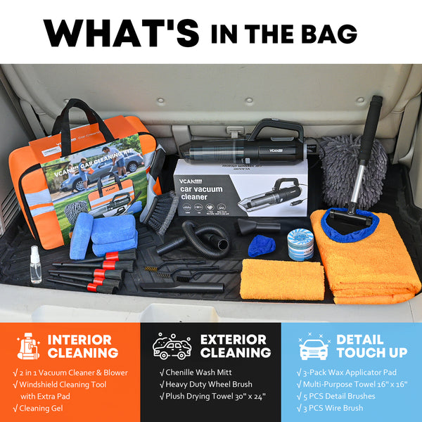 Professional car emergency tool and roadside safety accessory - 10000PA Car Vacuum & Detailing Wash Kit - Interior Cleaning Set