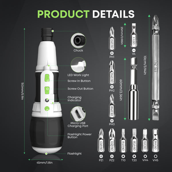 Automotive tool kit for roadside assistance and vehicle maintenance - view 6 - Cordless Electric Screwdriver - Portable Rechargeable Power Tool