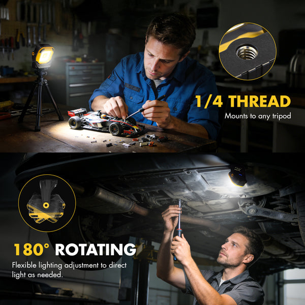 Professional car emergency tool and roadside safety accessory - Rechargeable Magnetic LED Work Light (Yellow) - Portable COB Inspection Lamp