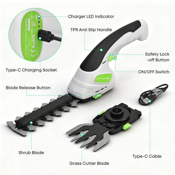 Portable car tire inflator and digital air compressor with auto shut-off - view 9 - 2-in-1 Cordless Hedge Trimmer & Grass Shear - 20V Portable Garden Tool