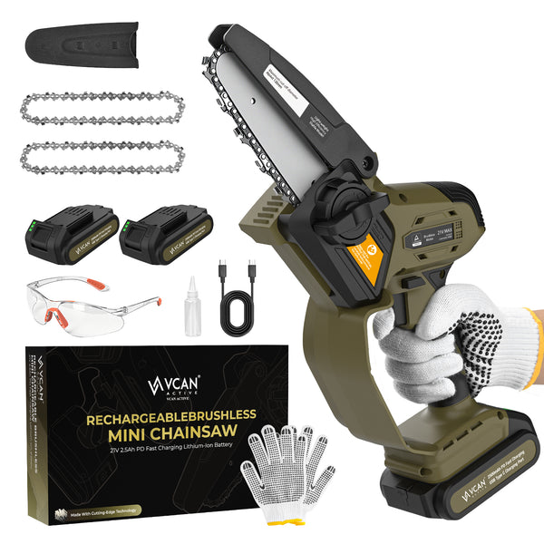 21V Cordless 5" Mini Chainsaw - 2 Battery Pack for Tree Pruning